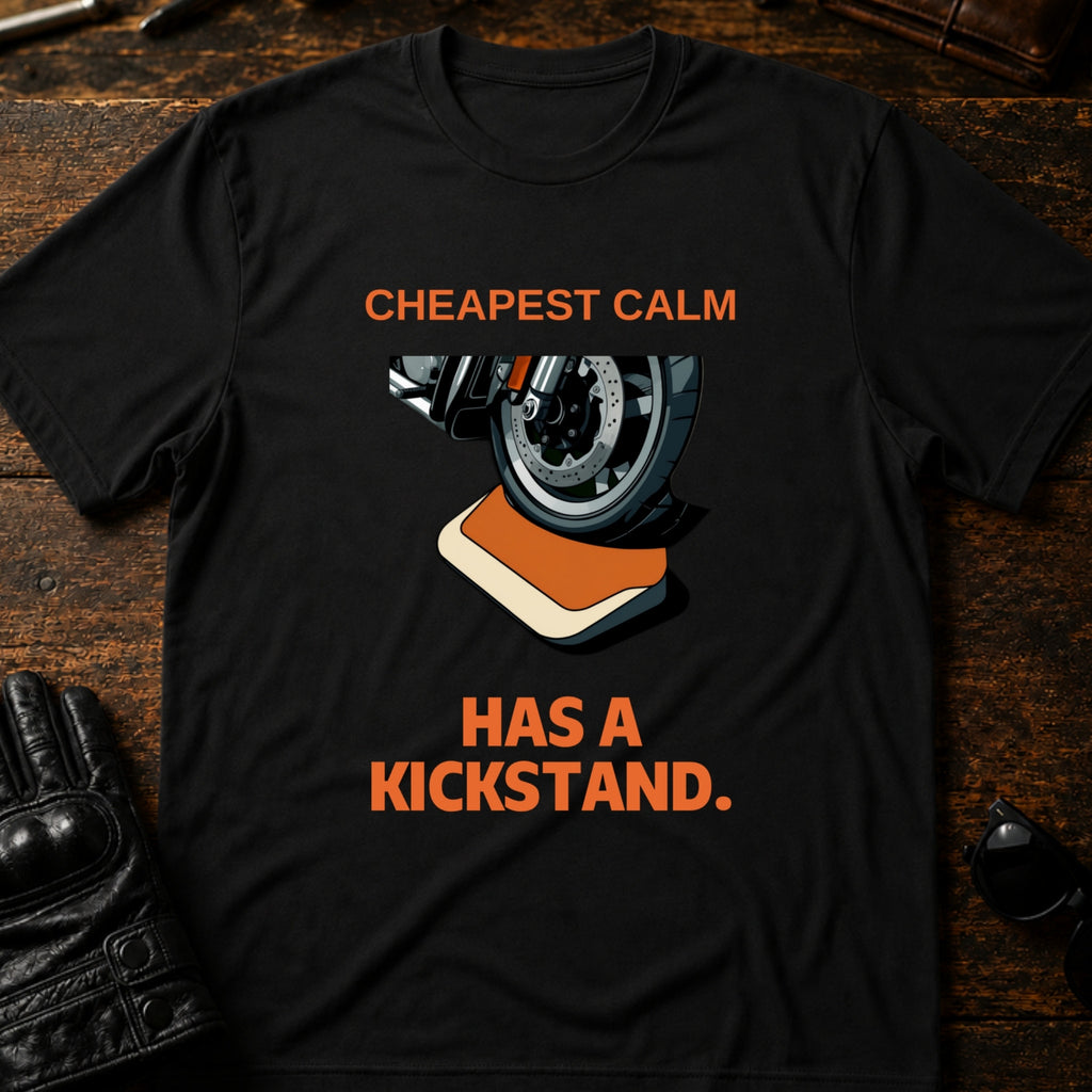 Cheapest Calm Comes With A Kickstand Biker T-Shirt - mockup 1 black
