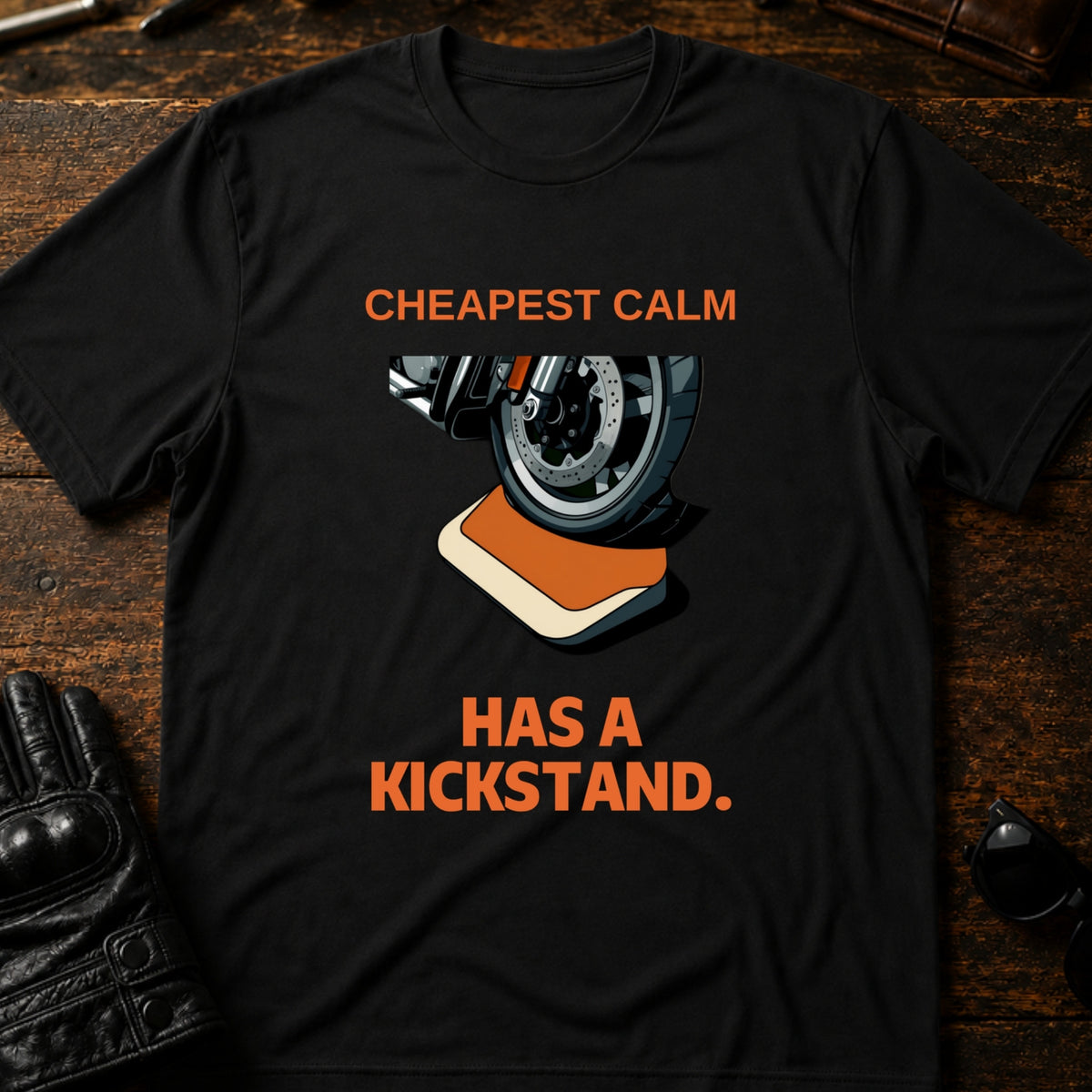 Cheapest Calm Comes With A Kickstand Biker T-Shirt, black