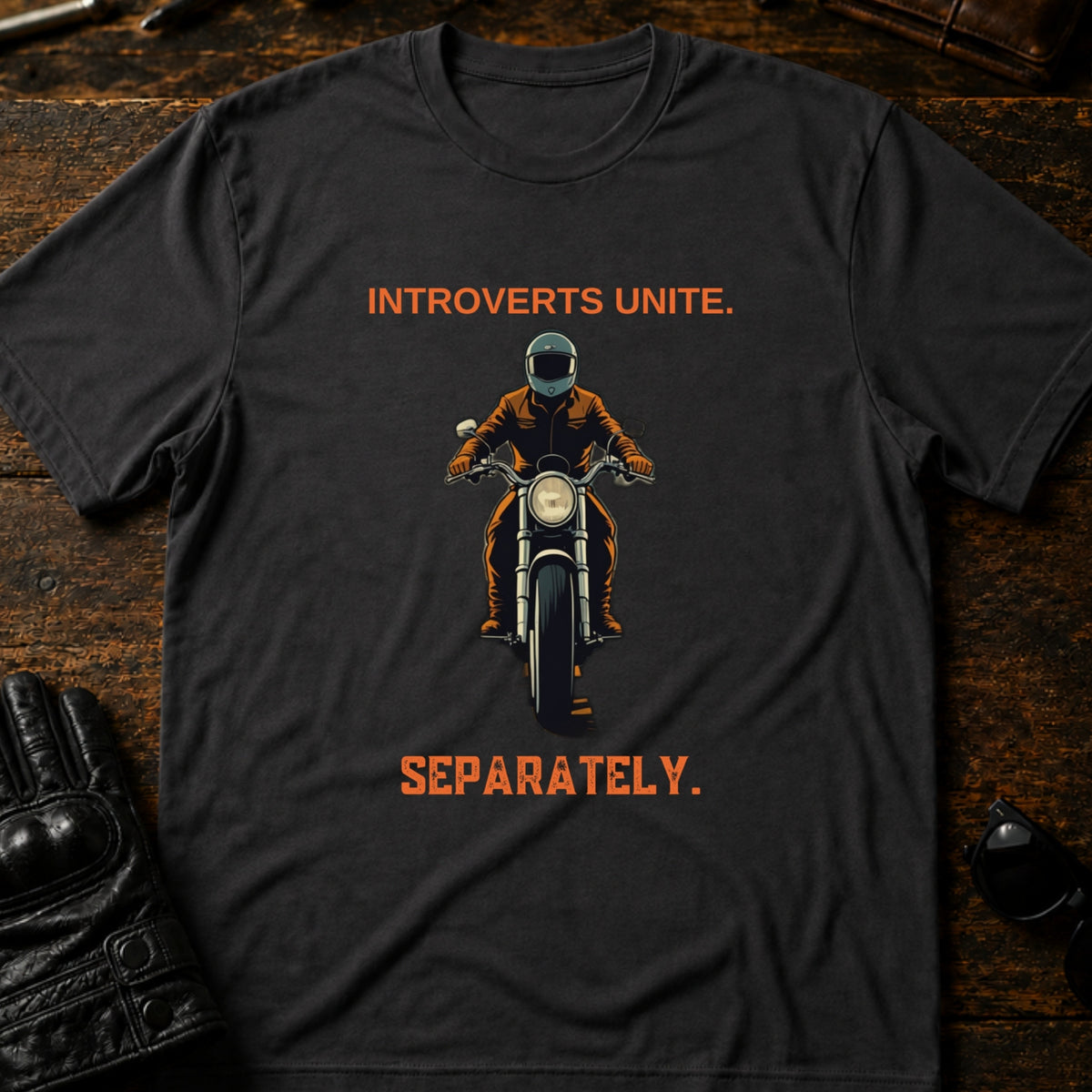 Introverts Unite Separately On Motorcycles T-Shirt, charcoal