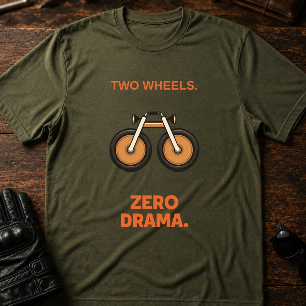Two Wheels Zero Drama Motorcycle T-Shirt - mockup 2 military green