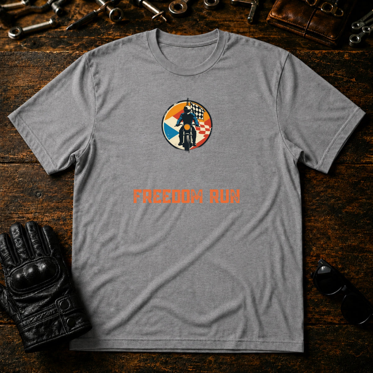 Solo Rider Badge T-Shirt - mockup 4 sport gray