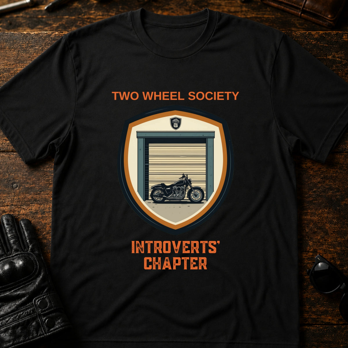 Two Wheel Society Introverts Chapter Biker T-Shirt, black