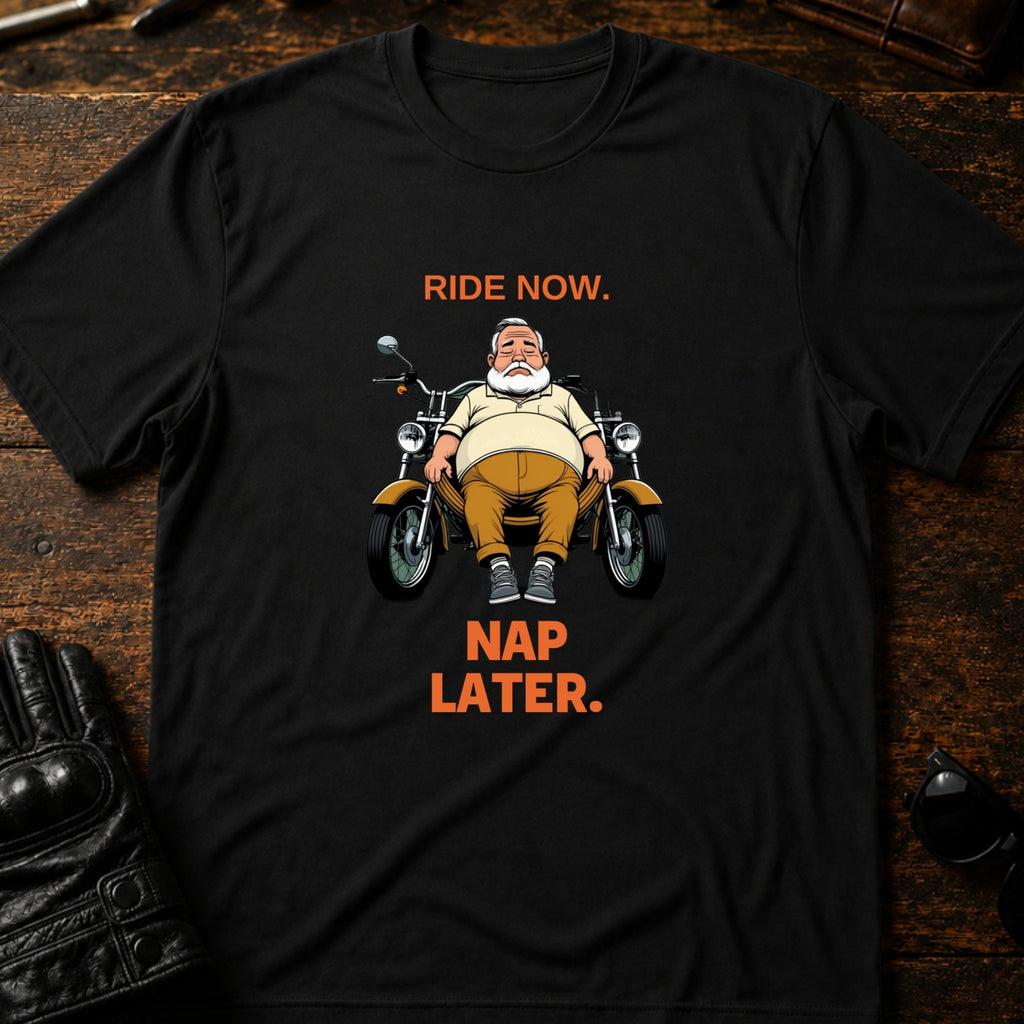 Ride Now Nap Later Grandpa Motorcycle T-Shirt - mockup 1 black