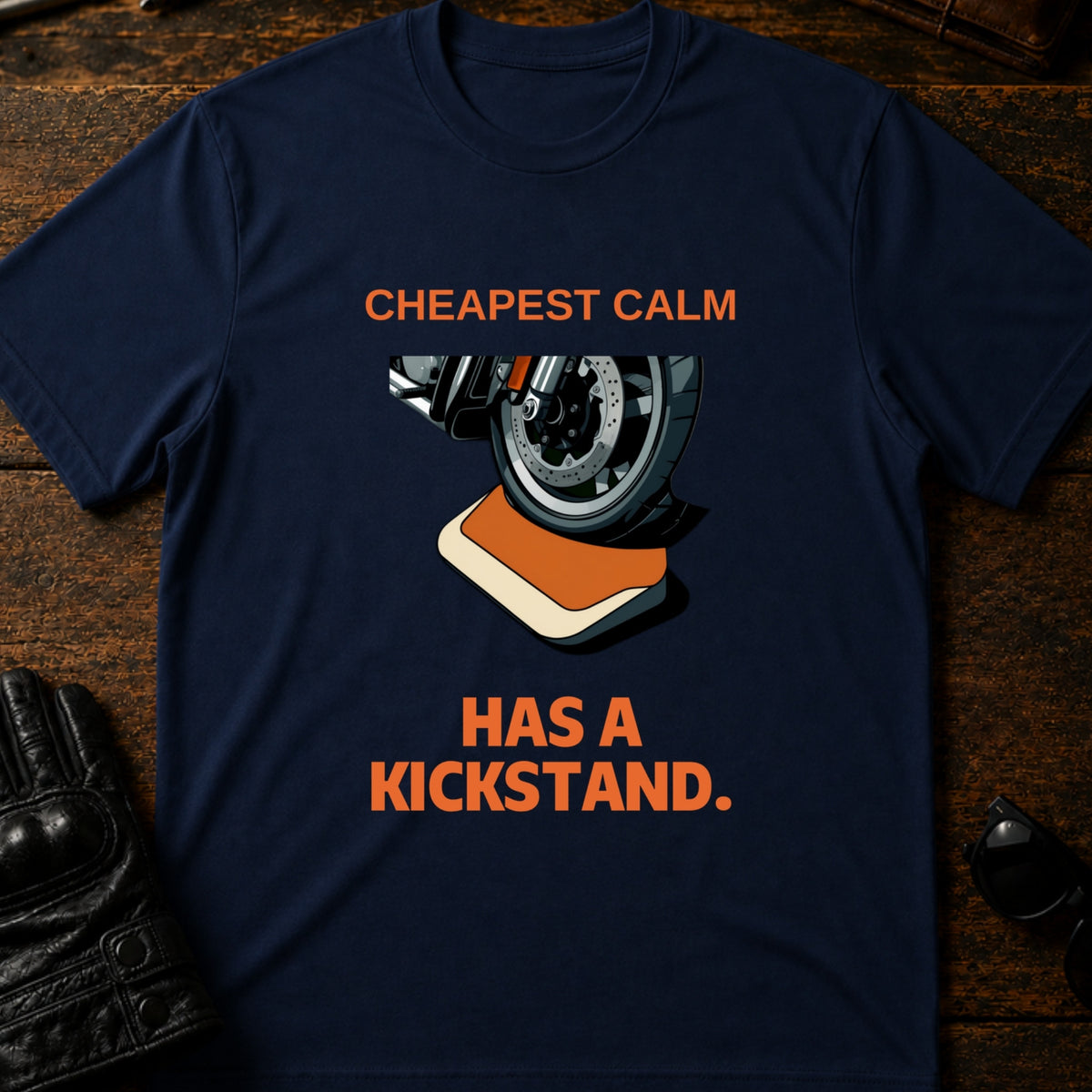 Cheapest Calm Comes With A Kickstand Biker T-Shirt, navy