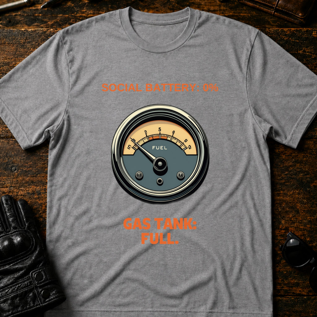 Social Battery Empty Gas Tank Full Introvert Biker T-Shirt - mockup 4 sport gray
