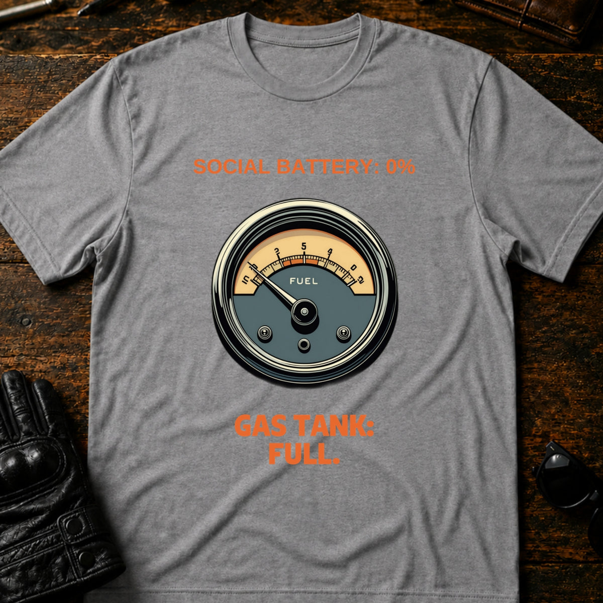 Social Battery Empty Gas Tank Full Introvert Biker T-Shirt, sport gray