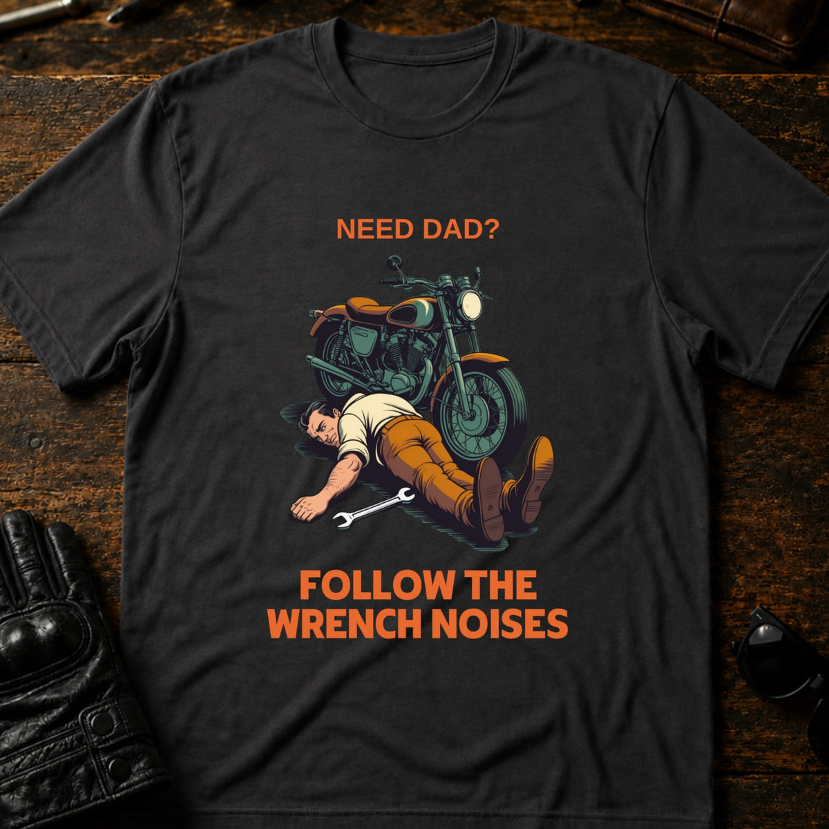 Need Dad Follow The Wrench Noises Motorcycle Dad T-Shirt, charcoal
