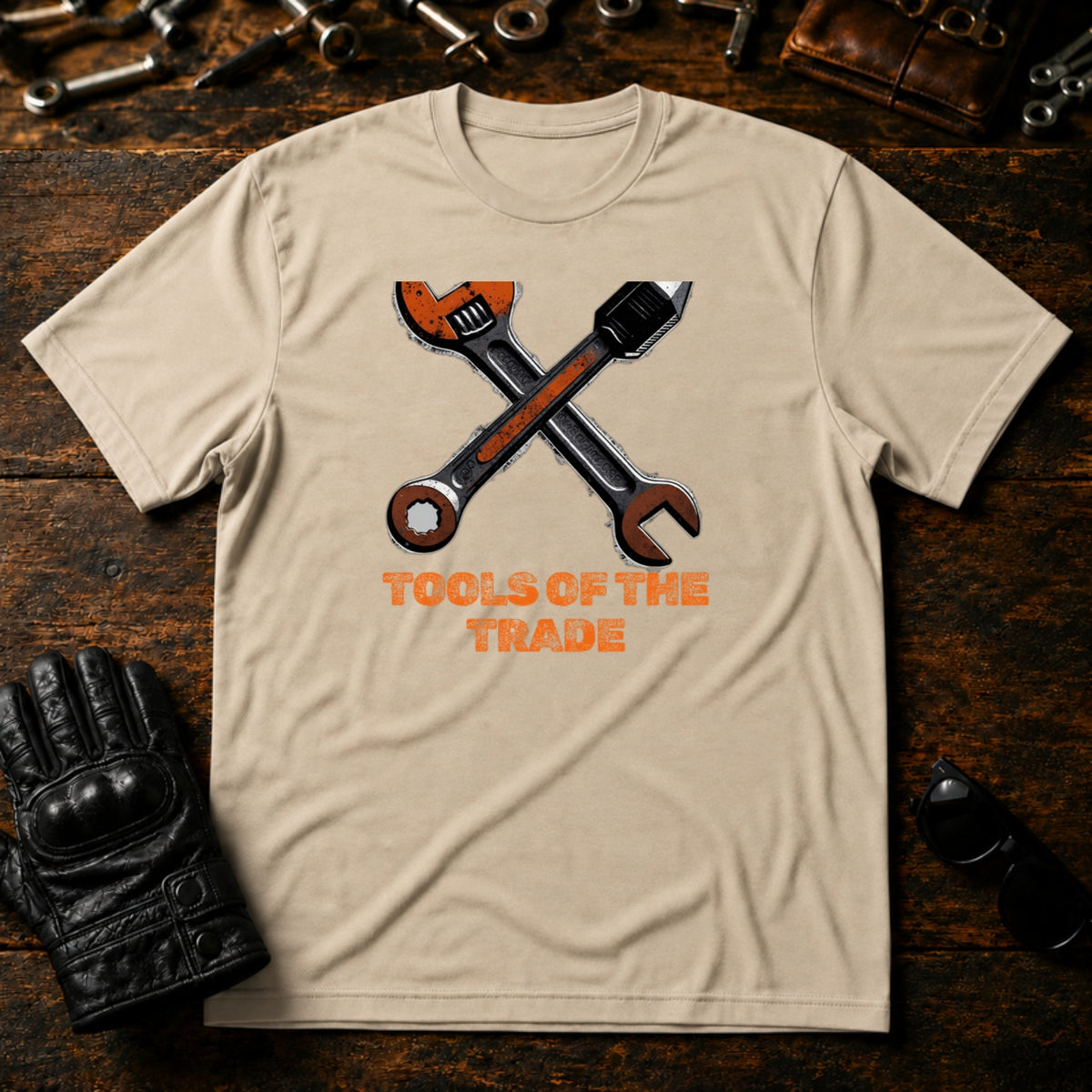 Grease Monkey Wrench T-Shirt - mockup 6 sand