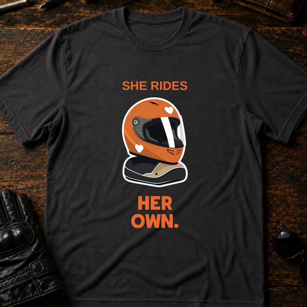She Rides Her Own Women Motorcycle T-Shirt - mockup 3 charcoal
