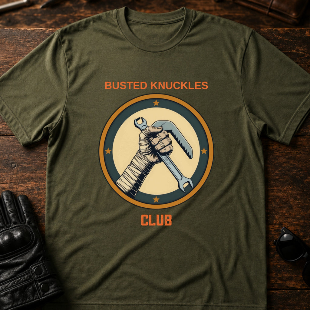 Busted Knuckles Club Motorcycle Mechanic T-Shirt - mockup 2 military green