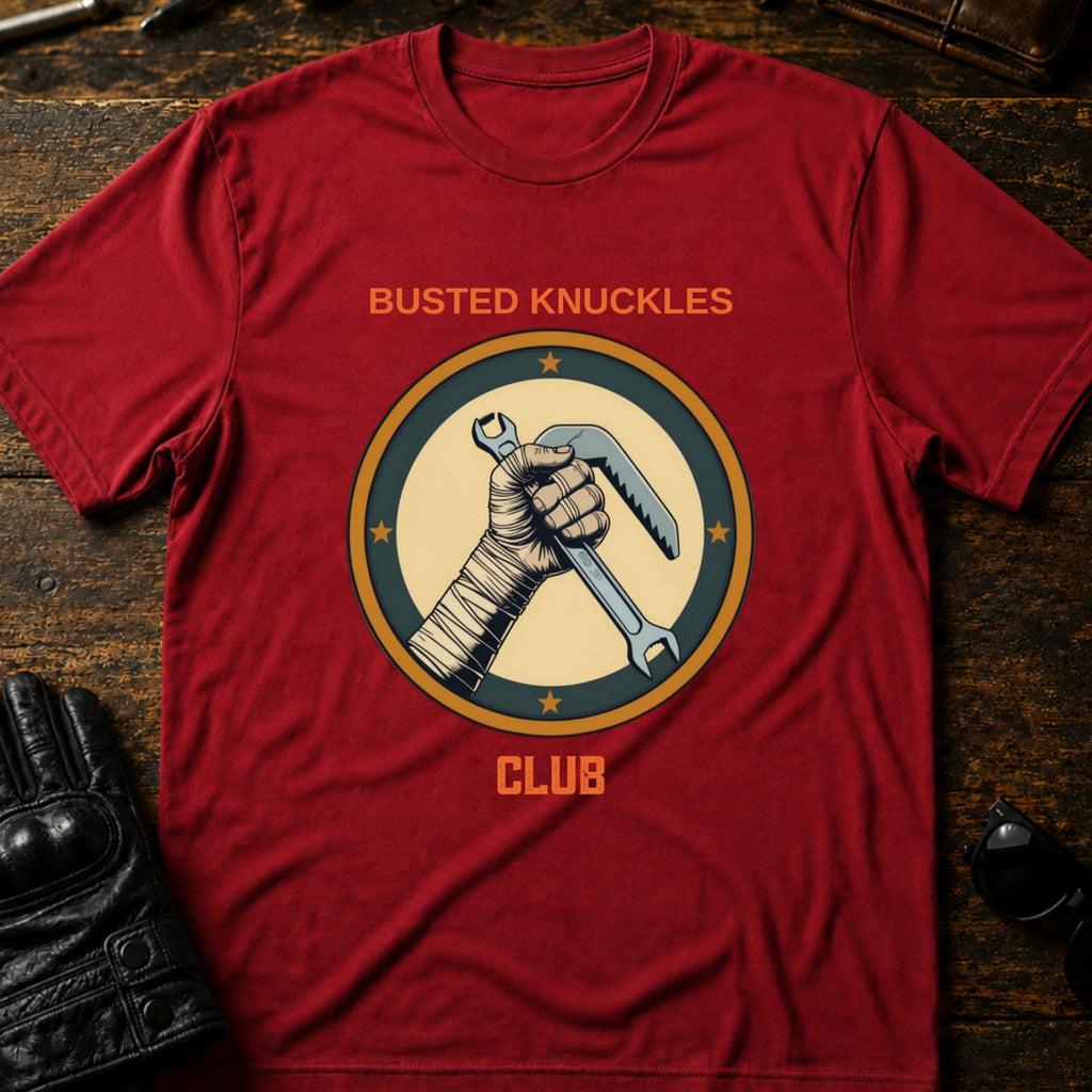 Busted Knuckles Club Motorcycle Mechanic T-Shirt - mockup 7 cardinal red