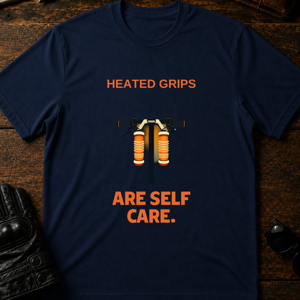 Heated Grips Are Self Care Winter Motorcycle T-Shirt, navy