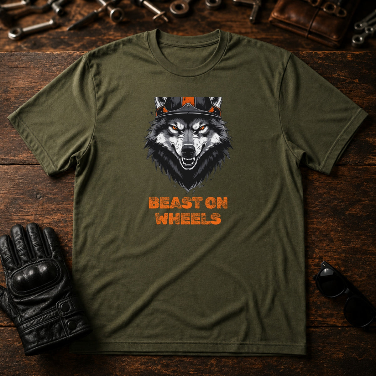 Wild Animal Rider T-Shirt - mockup 2 military green