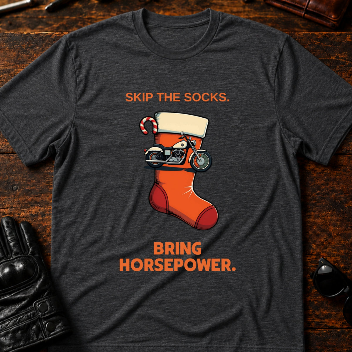 Santa Skip The Socks Bring Horsepower T-Shirt, dark heather