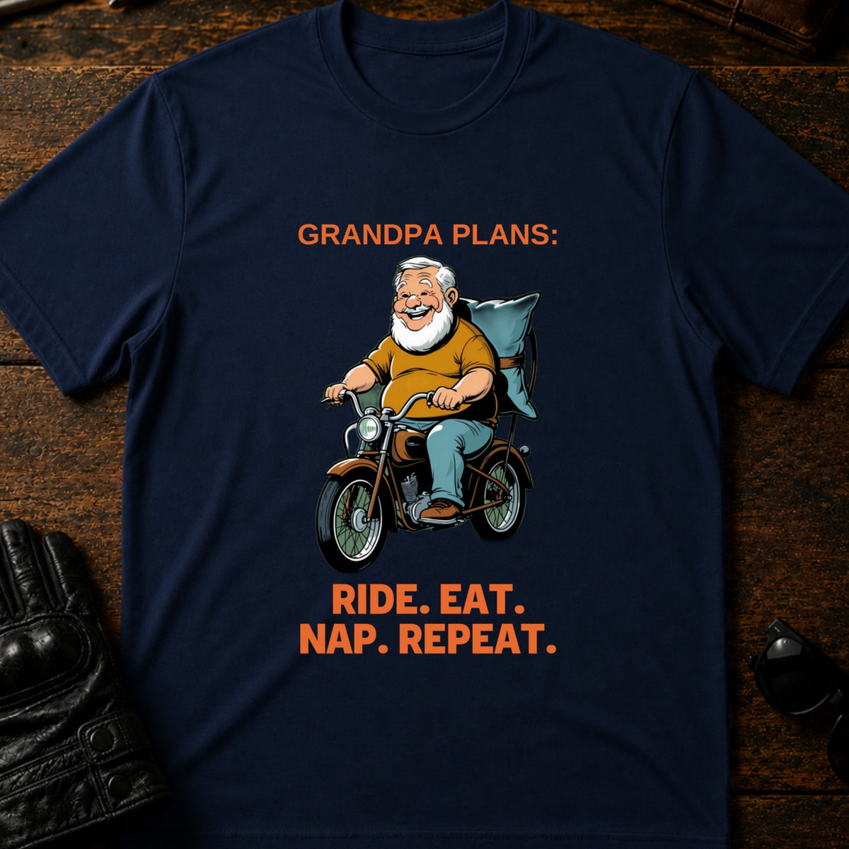 Grandpa Ride Then Nap Biker Grandpa T-Shirt, navy