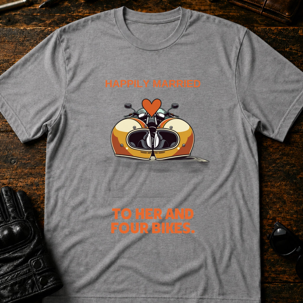 Happily Married To Her And Four Bikes Biker T-Shirt - mockup 4 sport gray