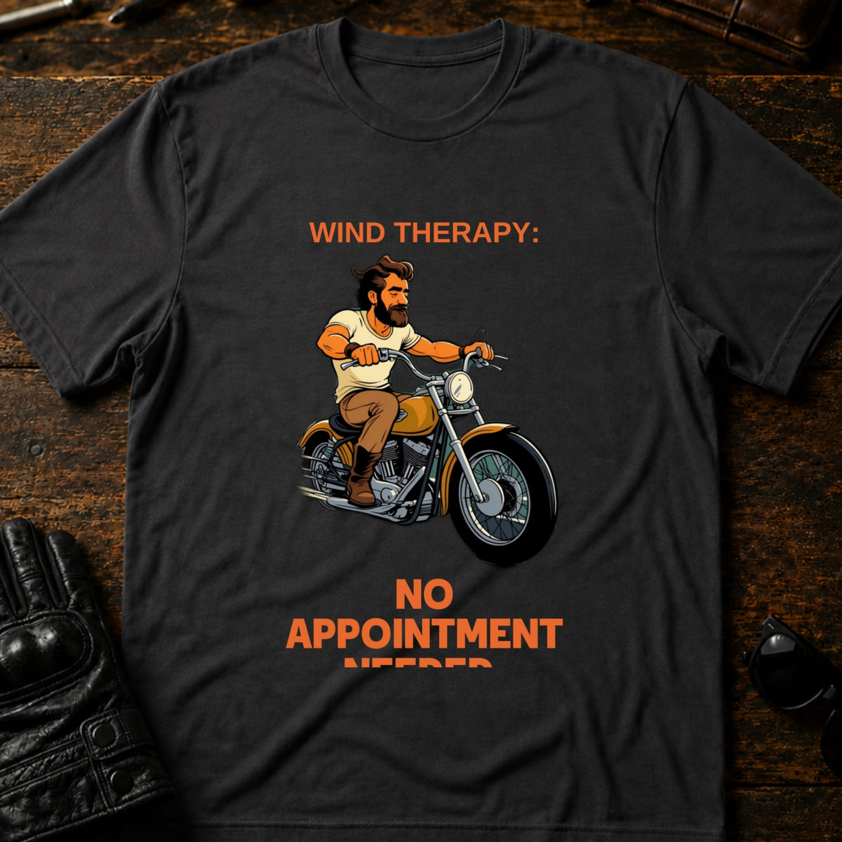 Wind Therapy No Appointment Needed Biker T-Shirt, charcoal