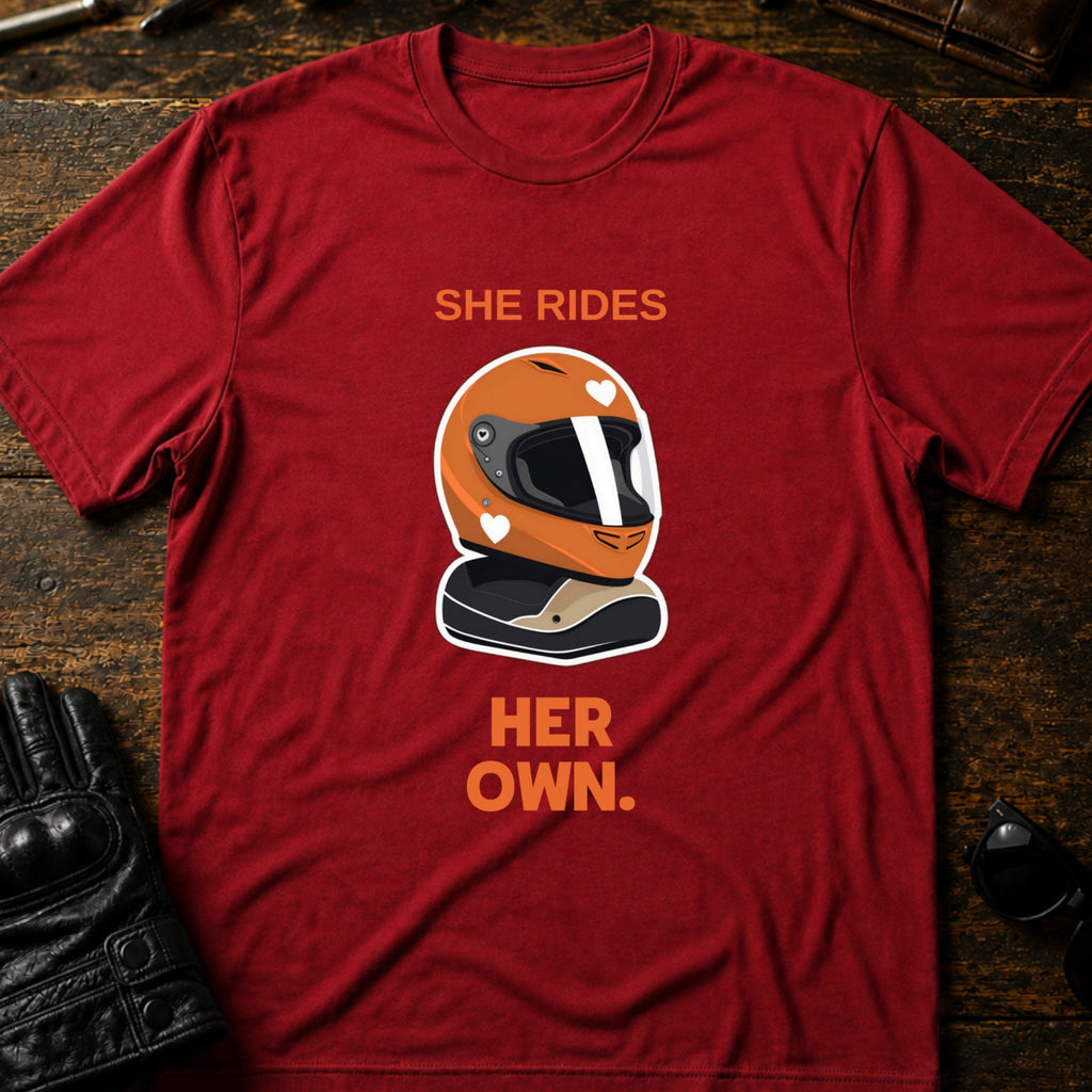 She Rides Her Own Women Motorcycle T-Shirt - mockup 7 cardinal red