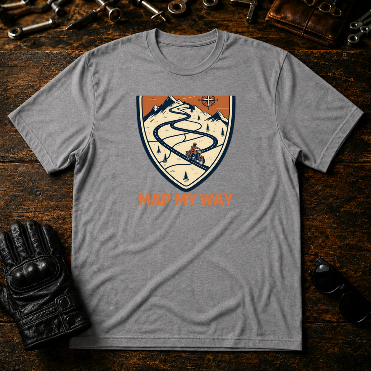 Road Trip Map Art T-Shirt - mockup 4 sport gray