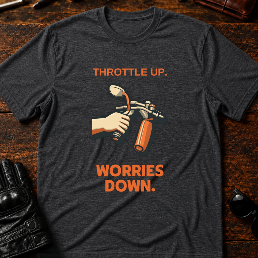 Throttle Up Worries Down Motorcycle T-Shirt - mockup 8 dark heather