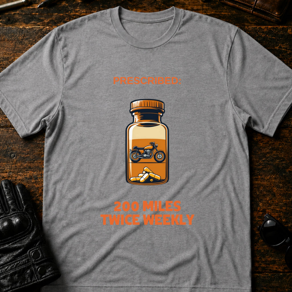 Prescribed 200 Miles Twice Weekly Motorcycle T-Shirt - mockup 4 sport gray