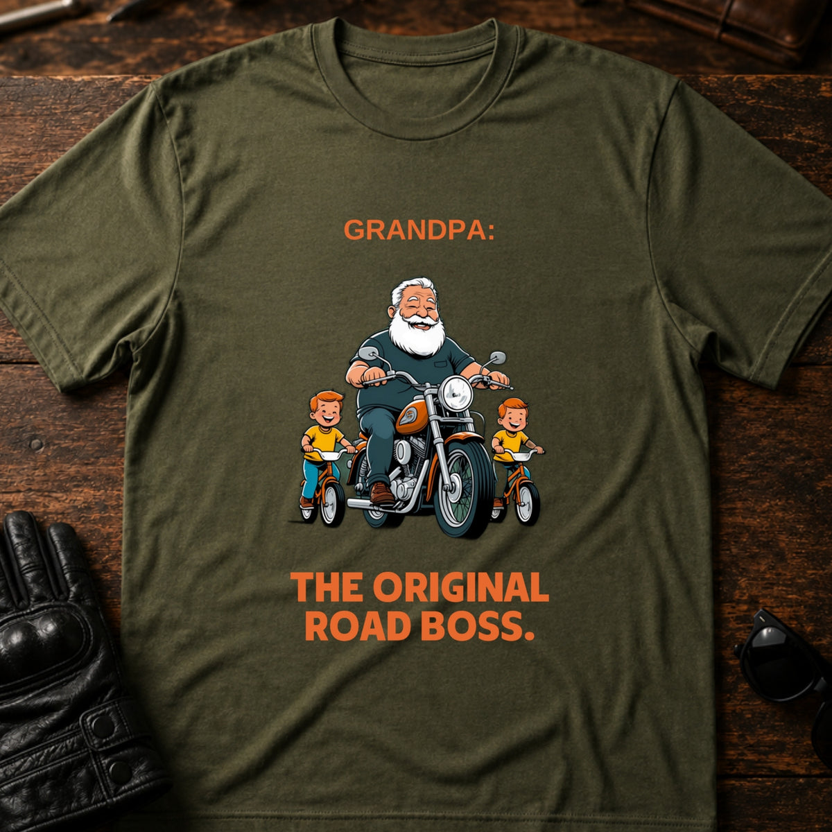 Grandpa The Original Road Boss T-Shirt, military green