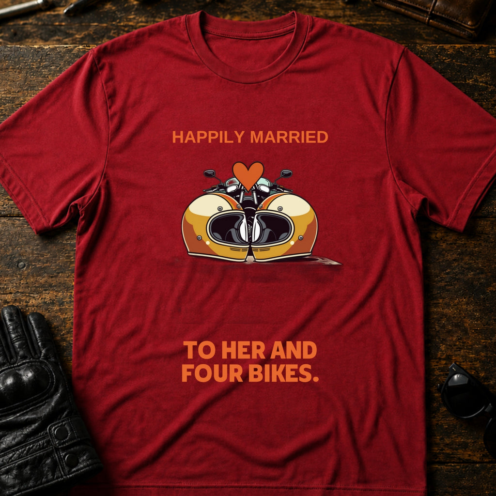 Happily Married To Her And Four Bikes Biker T-Shirt - mockup 7 cardinal red