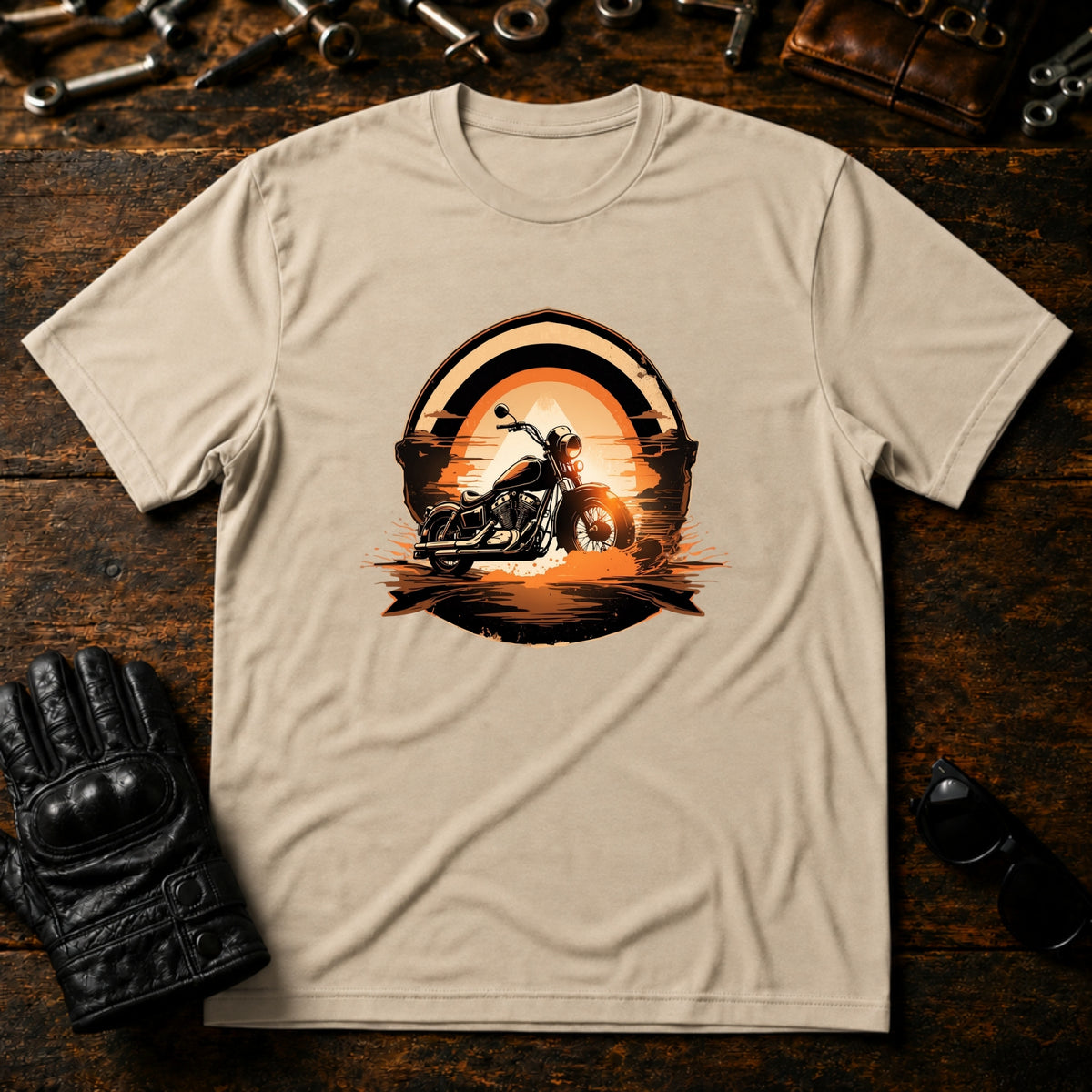 Sunrise Coffee Cruiser T-Shirt - mockup 6 sand