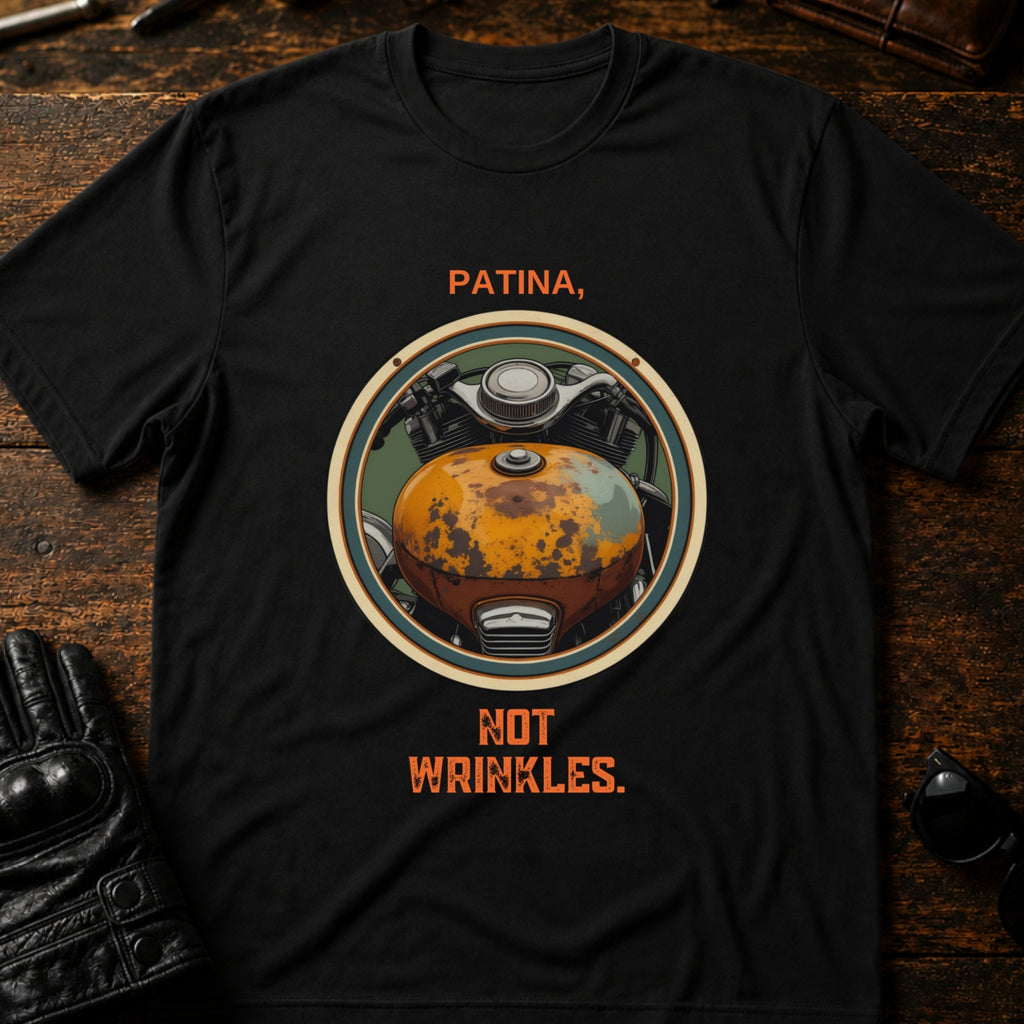 Patina Not Wrinkles Vintage Motorcycle T-Shirt - mockup 1 black