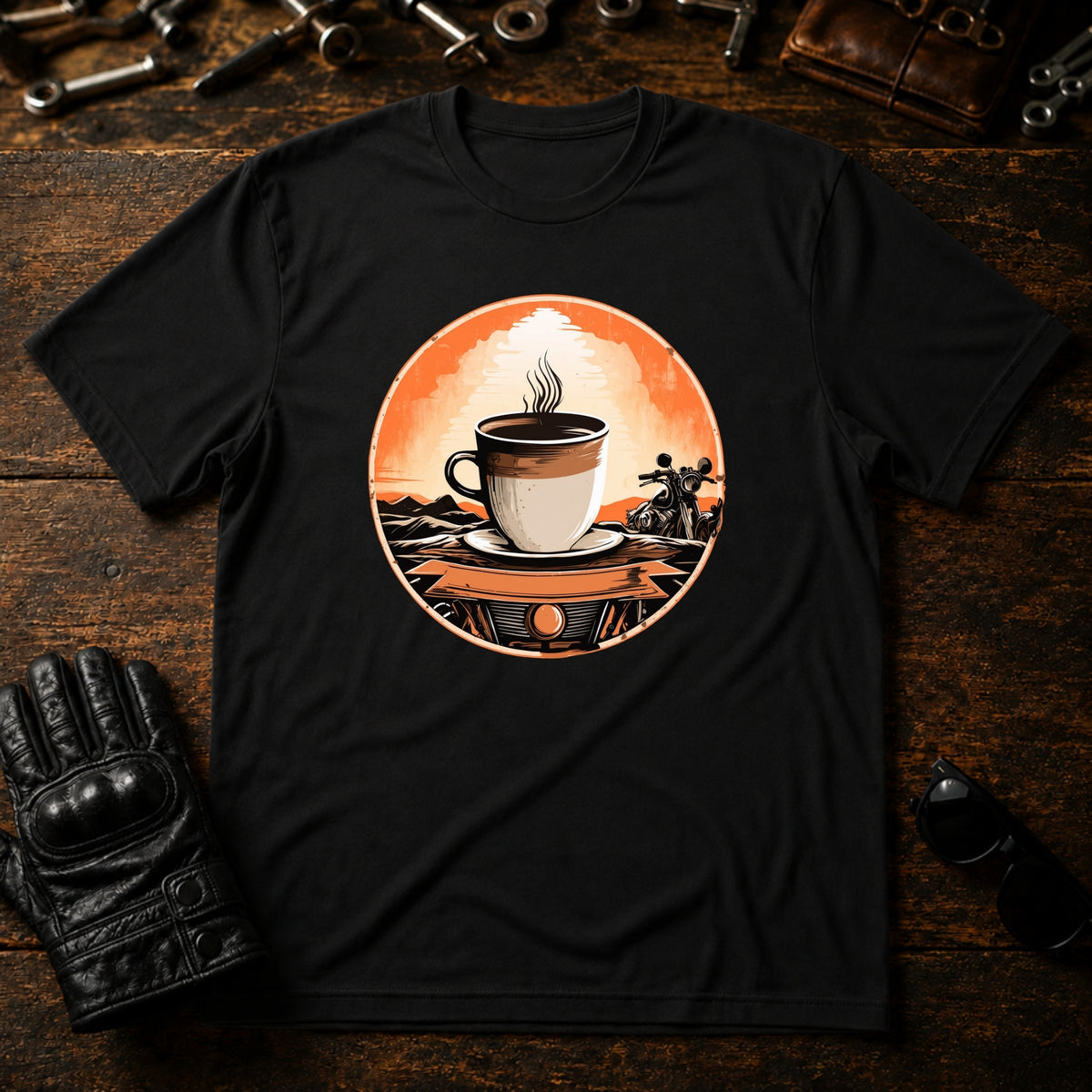 Sunrise Coffee Ride T-Shirt - mockup 1 black