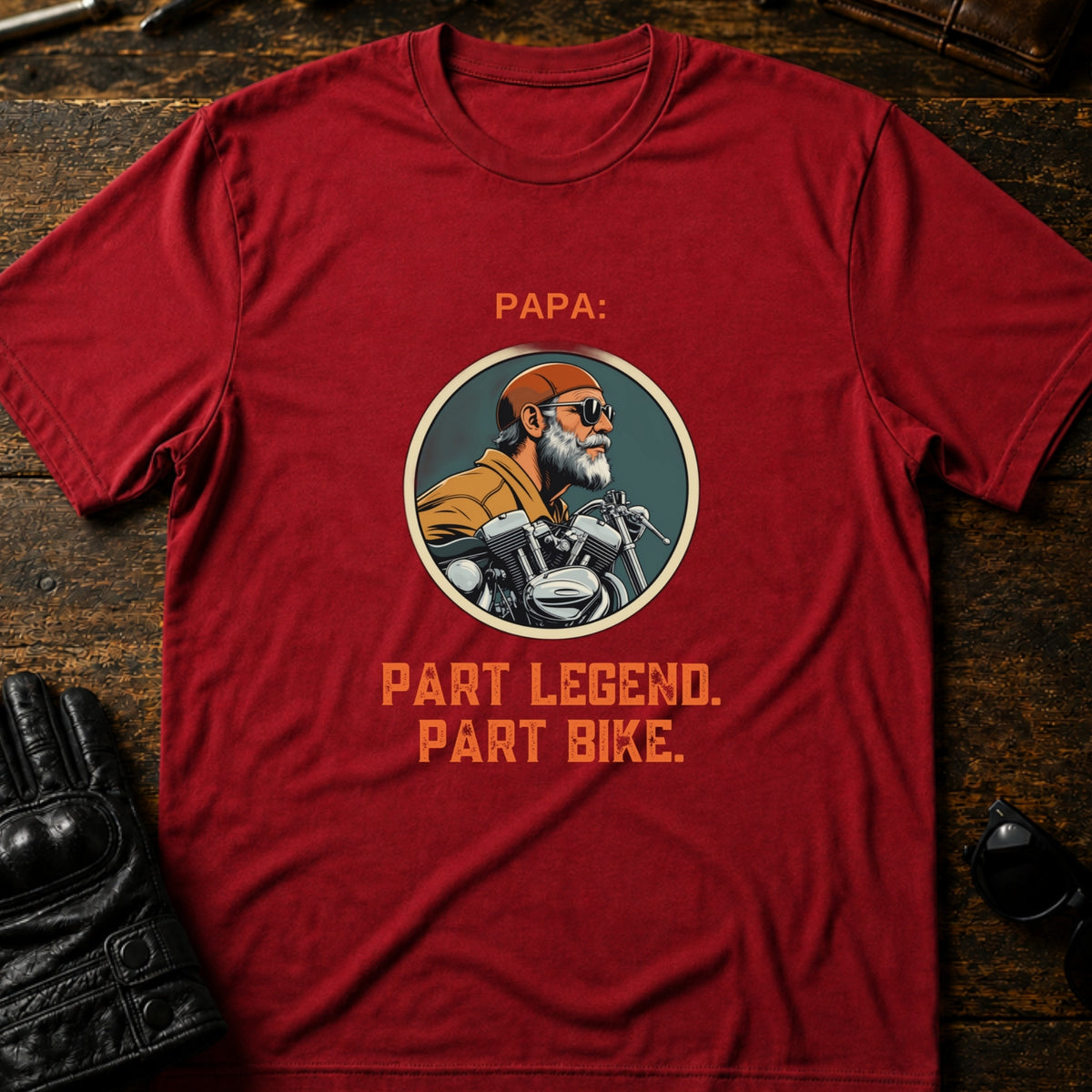 Papa Part Legend Part Motorcycle Grandpa Biker T-Shirt, cardinal red