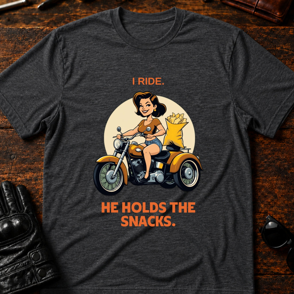 I Ride He Holds The Snacks Women Biker T-Shirt - mockup 8 dark heather
