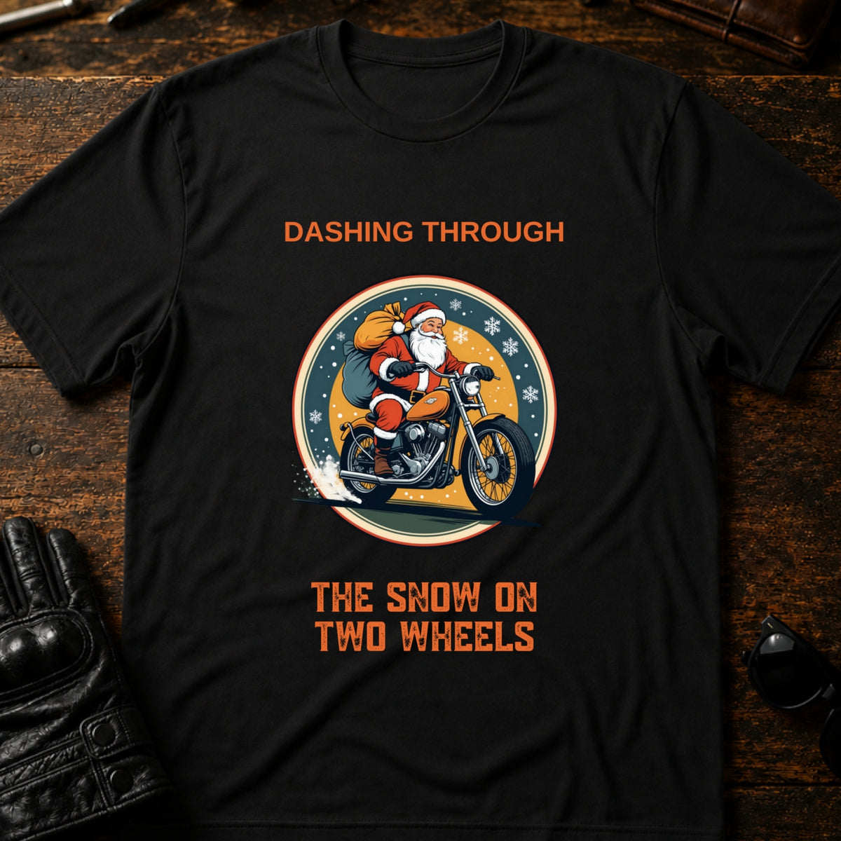 Dashing Through The Snow Motorcycle T-Shirt, black