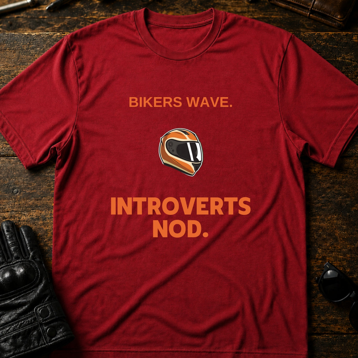 Bikers Wave Introverts Nod Funny Motorcycle T-Shirt, cardinal red