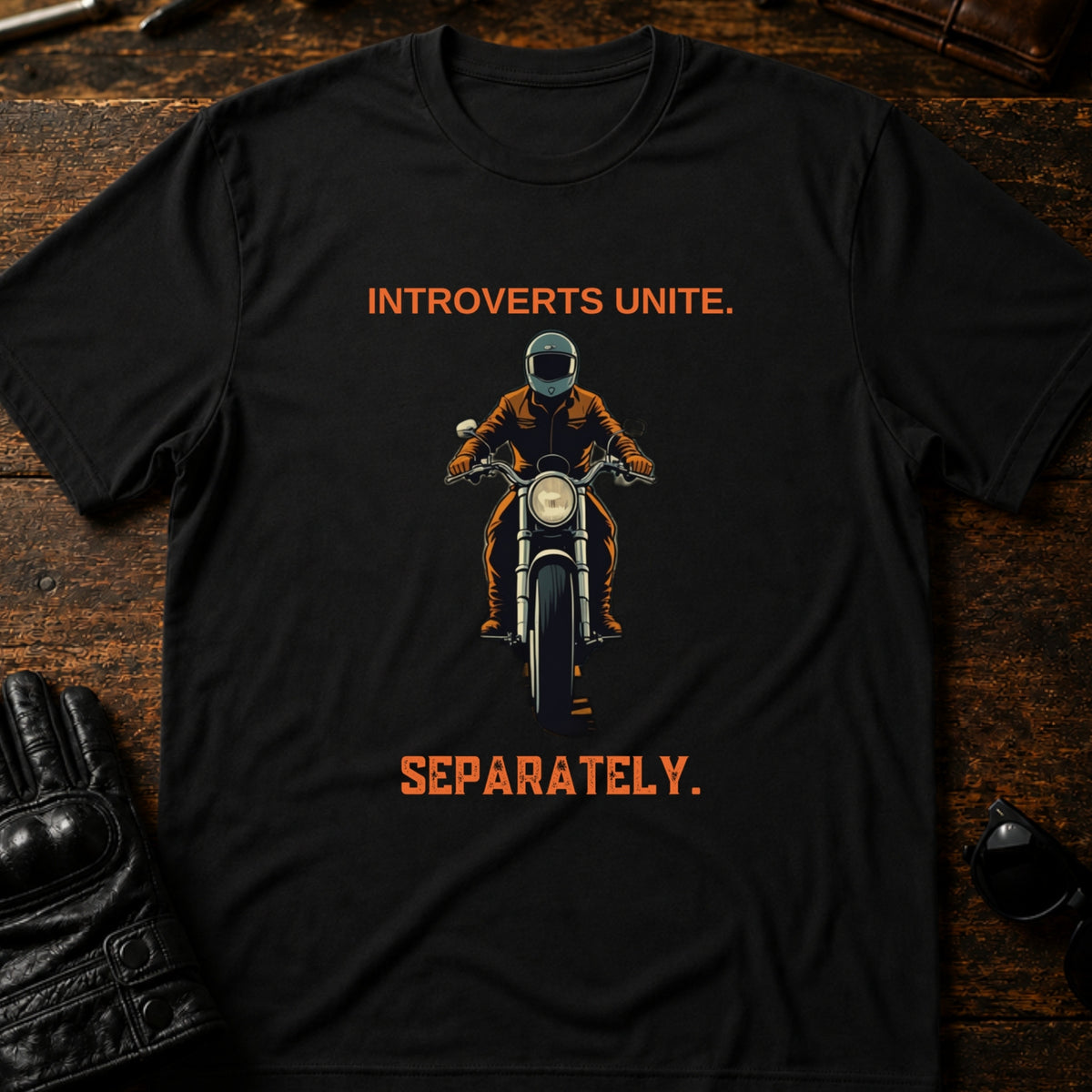 Introverts Unite Separately On Motorcycles T-Shirt, black