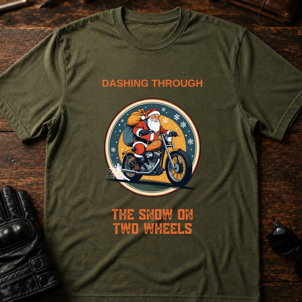 Dashing Through The Snow Motorcycle T-Shirt - mockup 2 military green