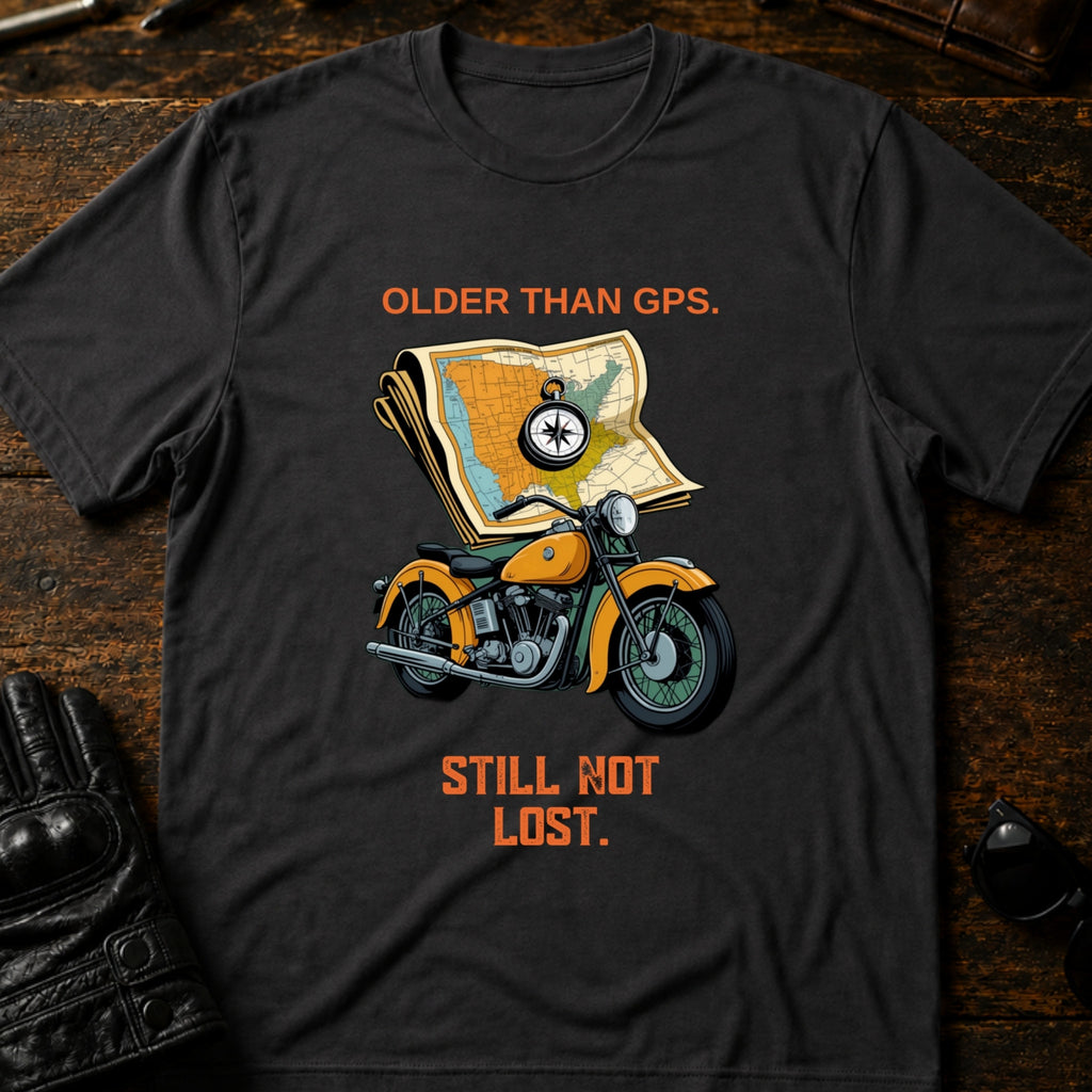 Older Than Your GPS Still Not Lost Biker T-Shirt - mockup 3 charcoal