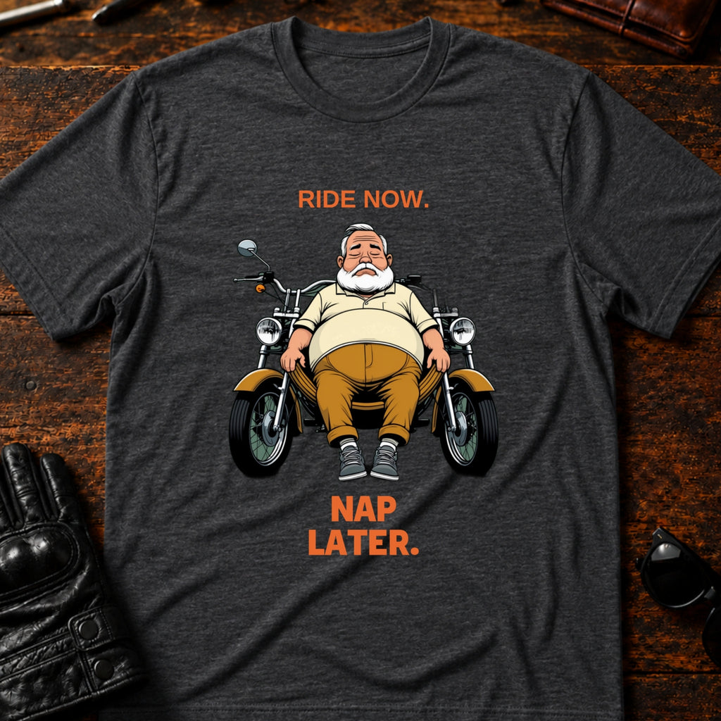 Ride Now Nap Later Grandpa Motorcycle T-Shirt - mockup 8 dark heather