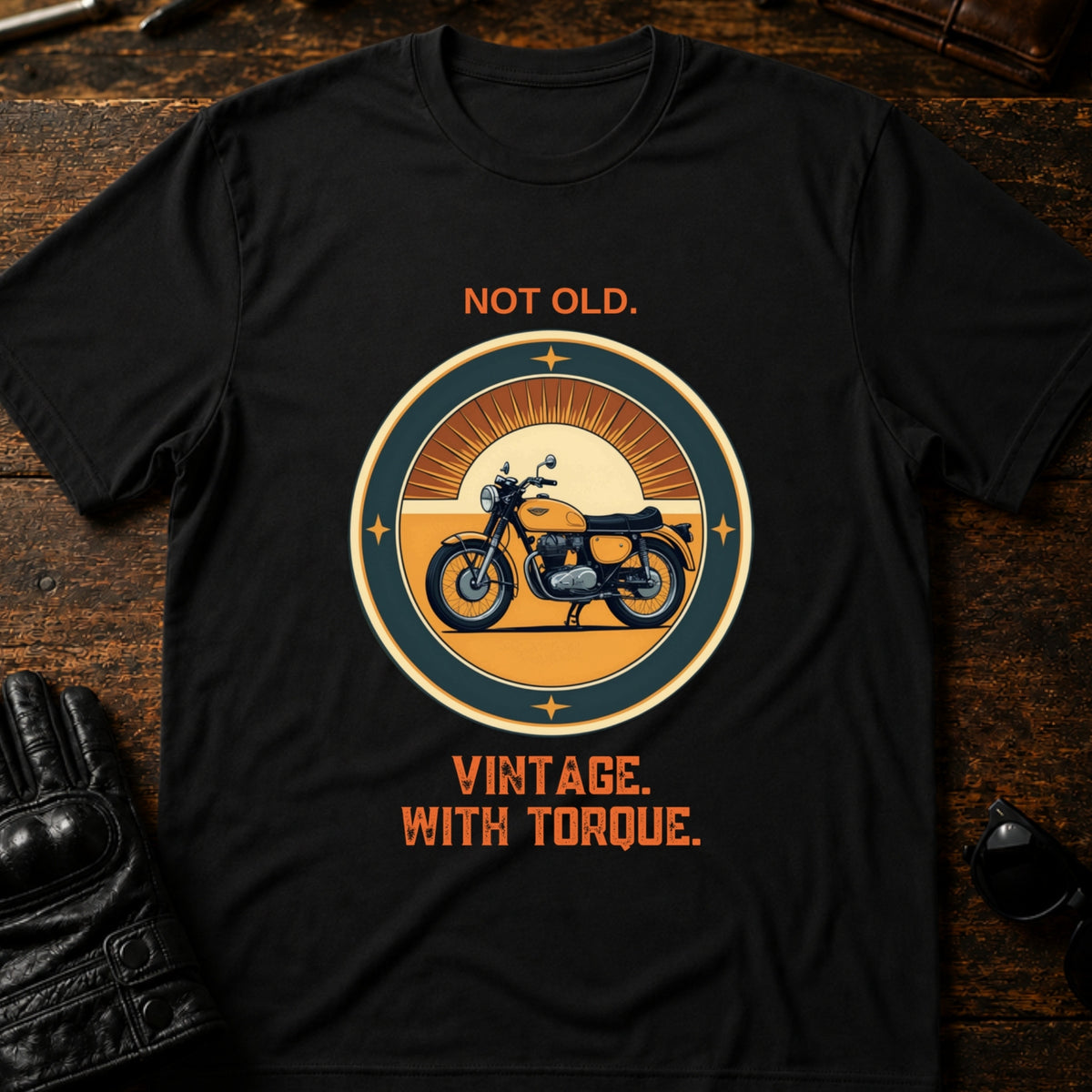 Not Old Just Vintage With Torque Biker T-Shirt, black