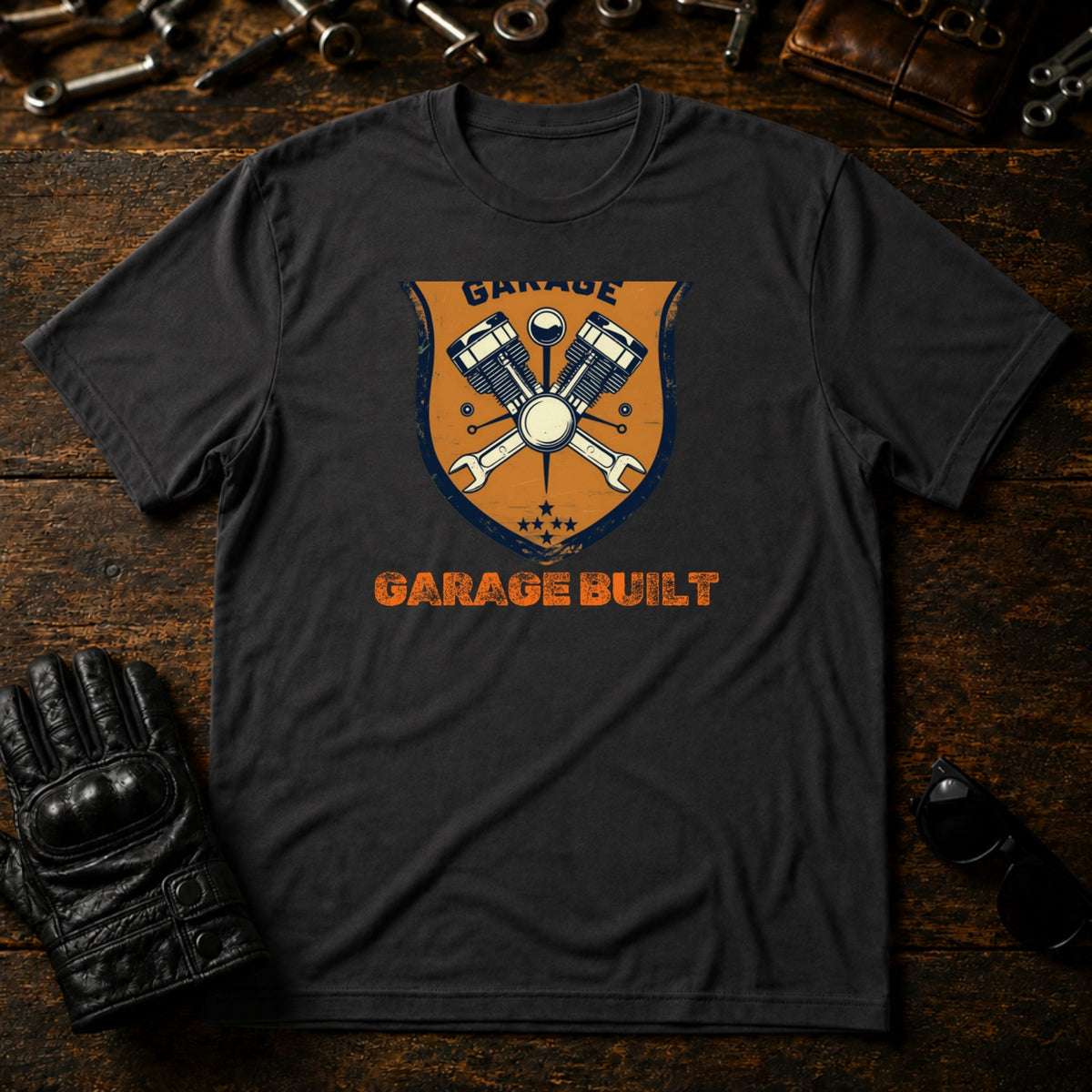 Garage Culture Vintage Badge T-Shirt - mockup 3 charcoal