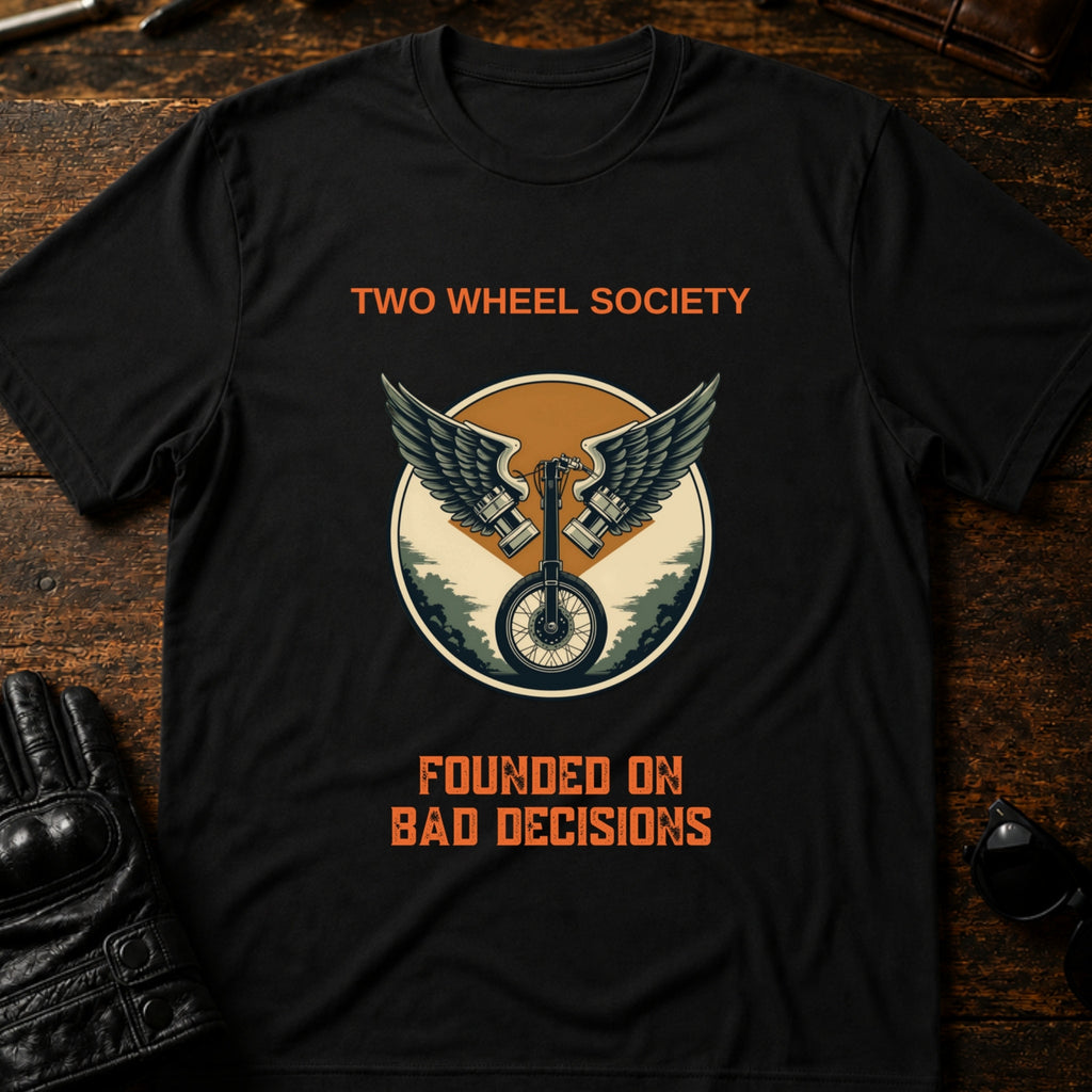 Two Wheel Society Founded On Bad Decisions T-Shirt - mockup 1 black