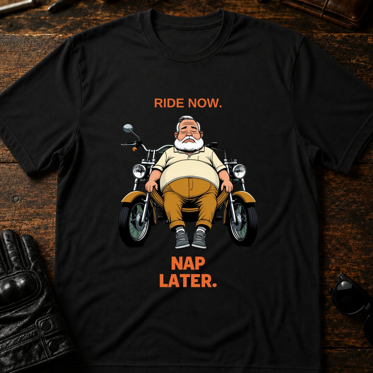 Ride Now Nap Later Grandpa Motorcycle T-Shirt, black