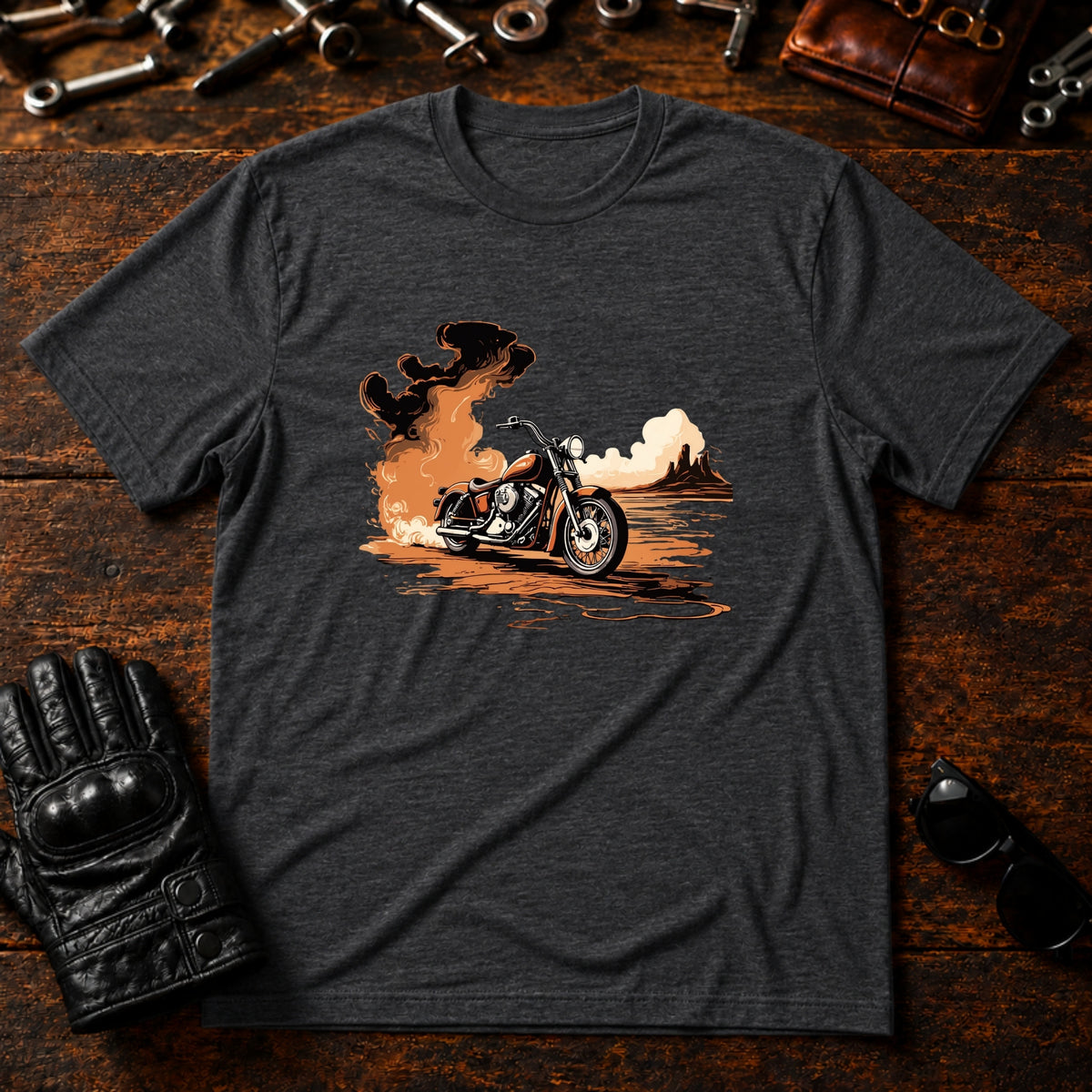 Sunrise Coffee Ride T-Shirt - mockup 8 dark heather