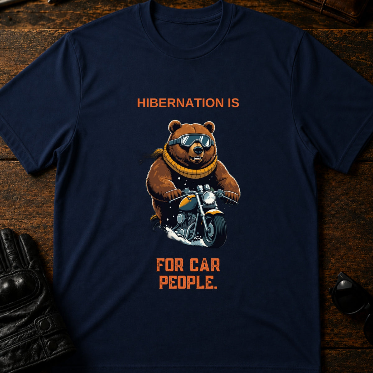 Hibernation Is For Car People Winter Biker T-Shirt, navy