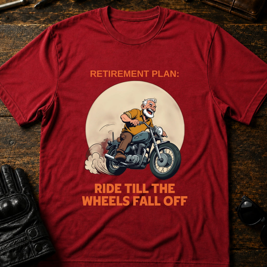 Retirement Plan Ride Till The Wheels Fall Off T-Shirt - mockup 7 cardinal red