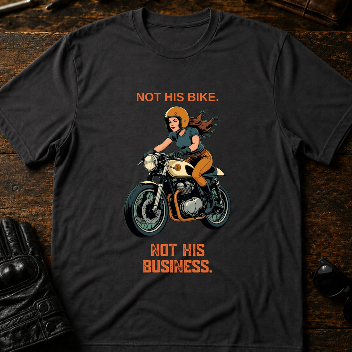 Not His Bike Not His Business Women Rider T-Shirt, charcoal