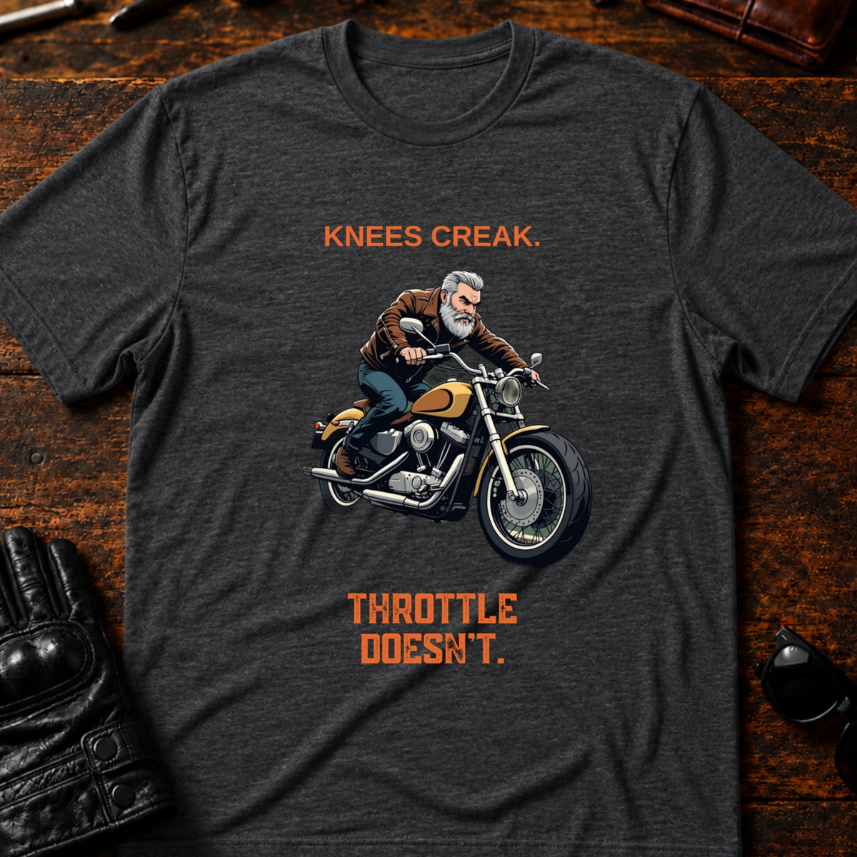 Knees Creak Throttle Doesnt Older Rider T-Shirt, dark heather