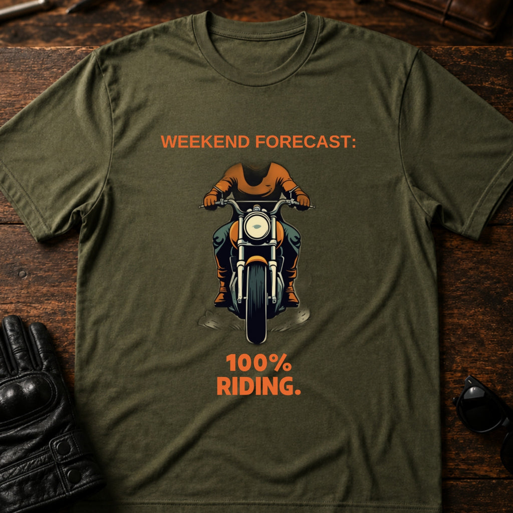 Weekend Forecast 100 Percent Riding Motorcycle T-Shirt - mockup 2 military green