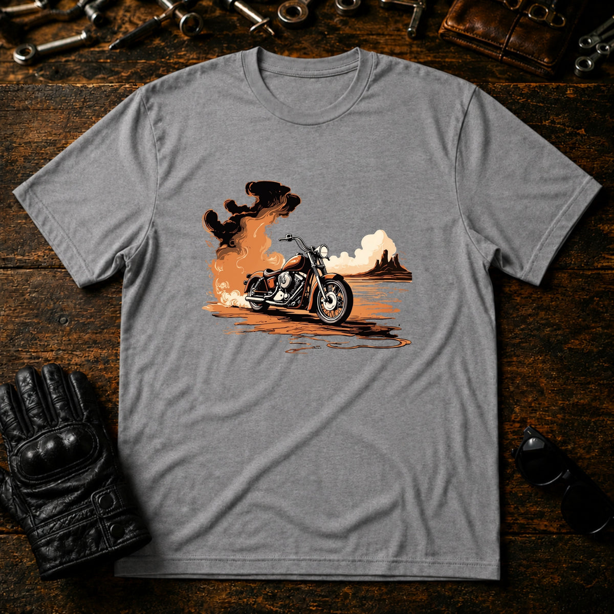 Sunrise Coffee Ride T-Shirt - mockup 4 sport gray