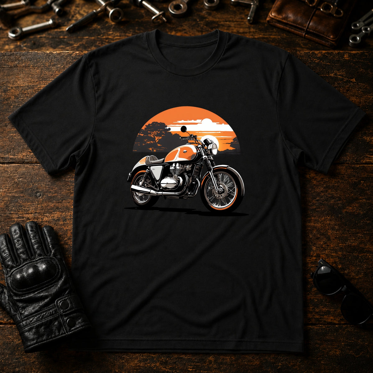 Dawn Chaser Motorcycle T-Shirt - mockup 1 black